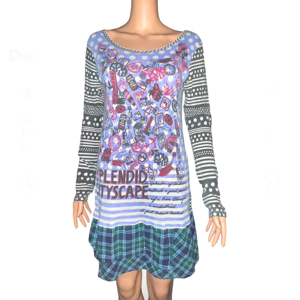 Super Rare VTG Cube Sugar plaid mini-skirt/silkscreen dress, Jfashion